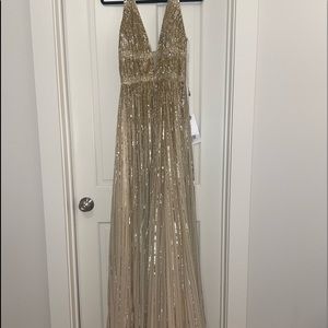 Macduggal gold beaded formal dress